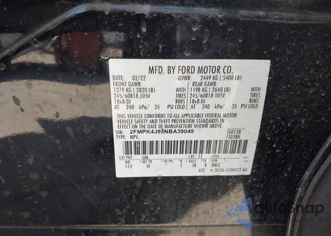 2022 Ford Edge Sel из США, поврежденный, VIN 2FMPK4J95NBA39049